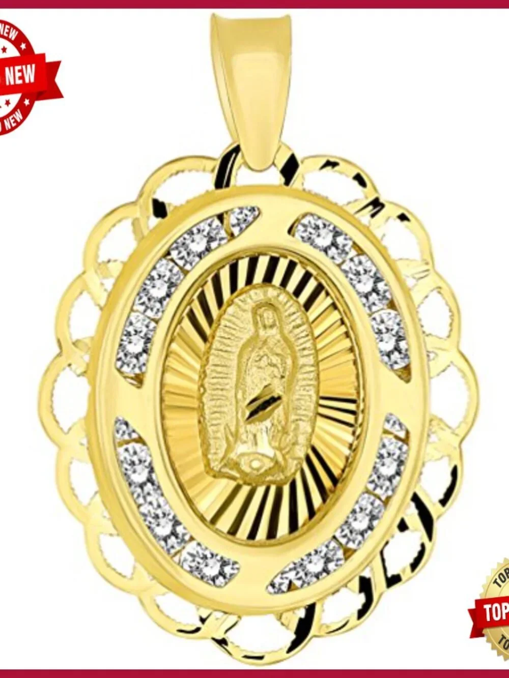 14K Yellow Gold Our Lady of Guadalupe Cuban Link Pendant Necklace